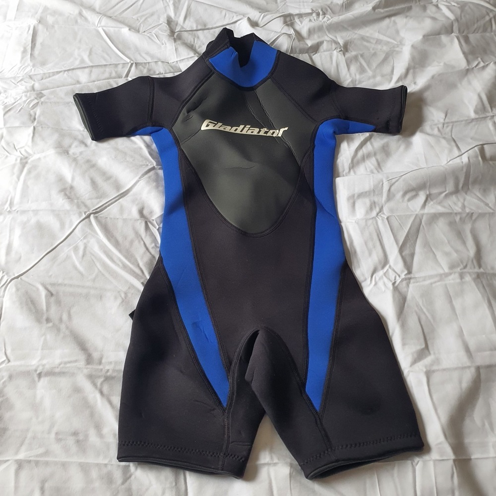 Gladiator Shorty Wetsuit Size 6‎ Kids Youth Black Blue Neoprene Springsuit